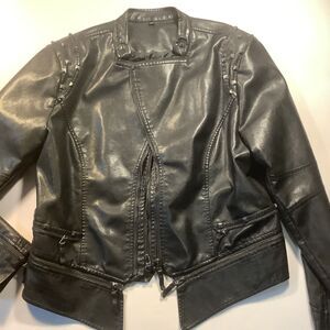 Womens Punk Faux Leather Jacket Rivet Studded Motorcycle Biker Gothic Zip XXL
